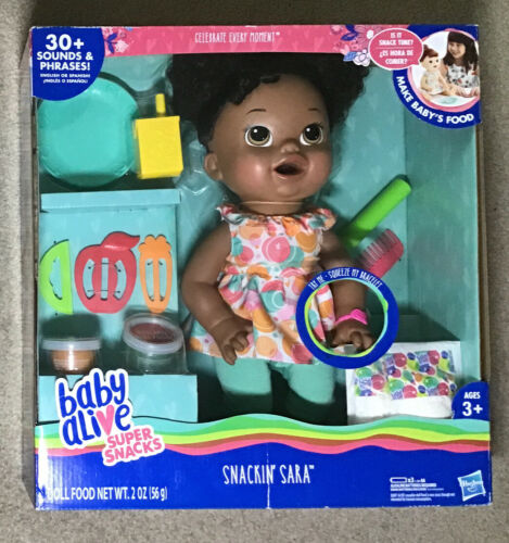 Baby Alive Super Snacks “snackin’ Sara” African American Doll.  Bilingual,  New