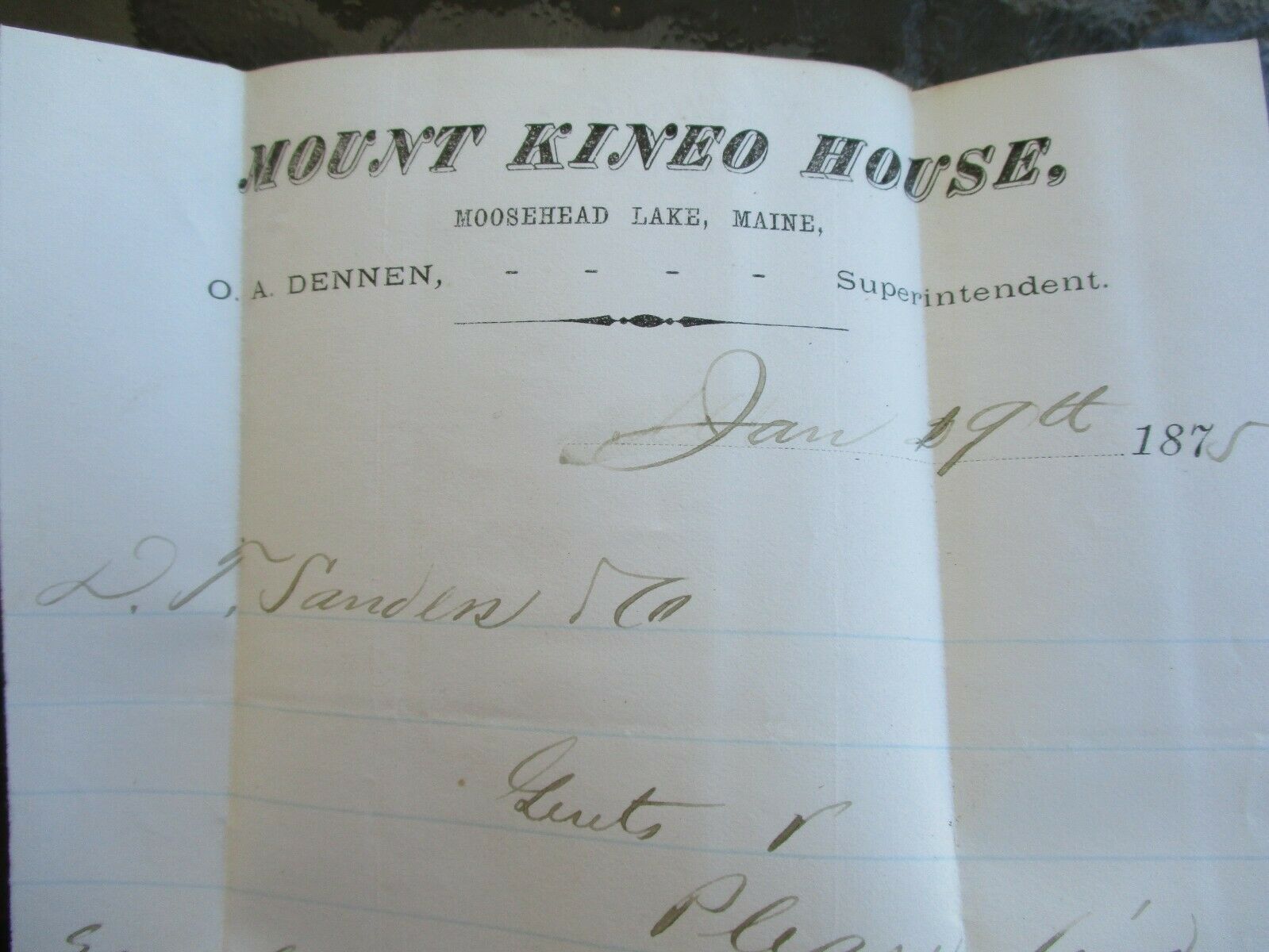 1875 Mount Kineo House Dennen Moosehead Lake,maine Signed Joseph Burnham Letter!